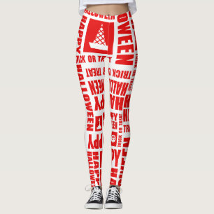 Halloween Schattigee Spooky Whimsical Red Pattern Leggings