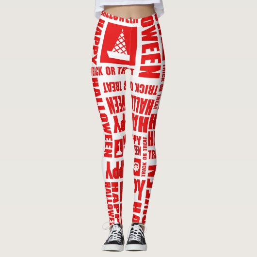 Halloween Schattigee Spooky Whimsical Red Pattern Leggings (Voorkant)