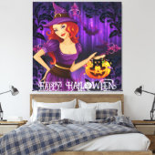 Halloween Schattigee Spooky Whimsical Witch Paarse Canvas Afdruk (Insitu (Slaapkamer))