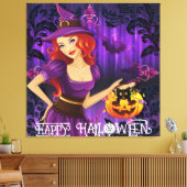 Halloween Schattigee Spooky Whimsical Witch Paarse Canvas Afdruk (Insitu (Woonkamer))