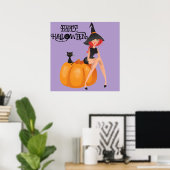Halloween Schattigee Spooky Whimsical Witch Paarse Poster (Thuiskantoor)