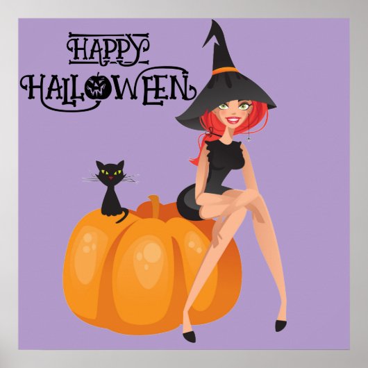 Halloween Schattigee Spooky Whimsical Witch Paarse Poster (Voorkant)