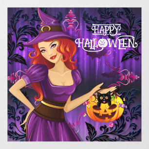 Halloween Schattigee Spooky Whimsical Witch Paarse Raamsticker