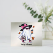 Halloween Schattigee stijlvolle heks spook koffiek Briefkaart (Staand voorkant)