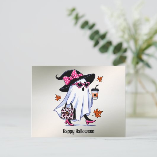 Halloween Schattigee stijlvolle heks spook koffiek Briefkaart (Staand voorkant)