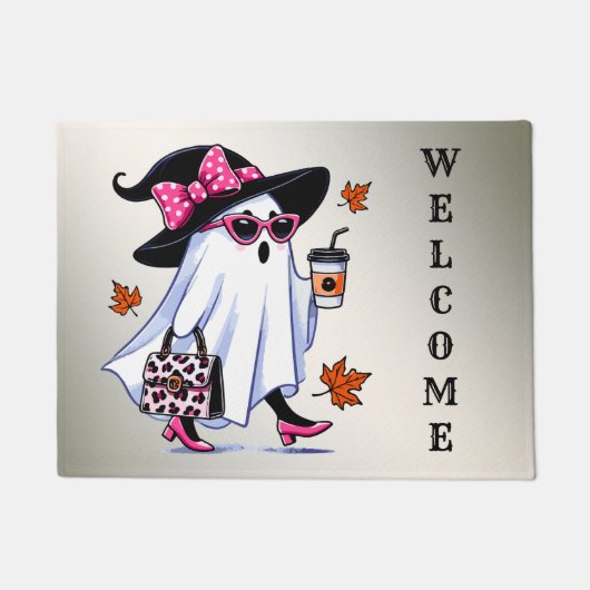 Halloween Schattigee stijlvolle heks spook koffiek Deurmat (Voorkant)