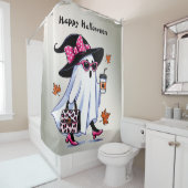 Halloween Schattigee stijlvolle heks spook koffiek Douchegordijn (In situ)