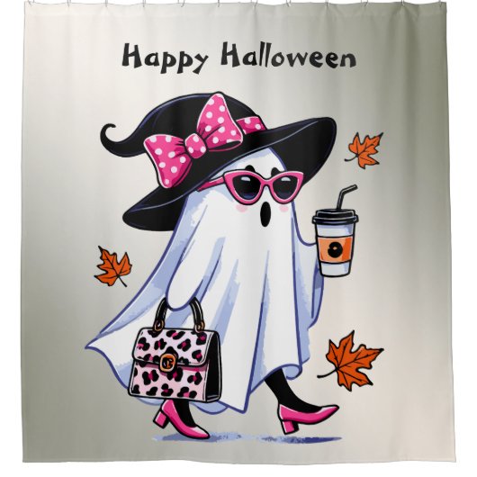 Halloween Schattigee stijlvolle heks spook koffiek Douchegordijn (Voorkant)