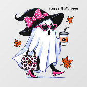 Halloween Schattigee stijlvolle heks spook koffiek Raamsticker (Vel)