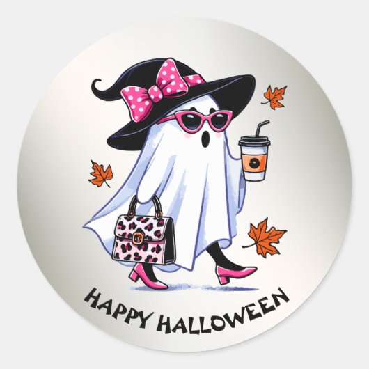 Halloween Schattigee stijlvolle heks spook koffiek Ronde Sticker (Voorkant)