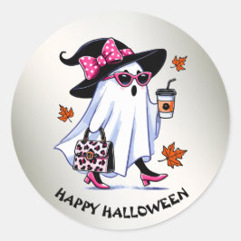 Halloween Schattigee stijlvolle heks spook koffiek Ronde Sticker