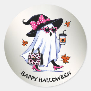 Halloween Schattigee stijlvolle heks spook koffiek Ronde Sticker