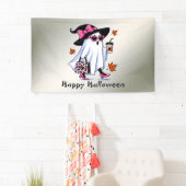 Halloween Schattigee stijlvolle heks spook koffiek Spandoek (Insitu)