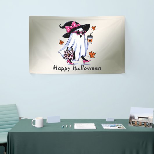 Halloween Schattigee stijlvolle heks spook koffiek Spandoek (Beurs)