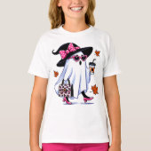 Halloween Schattigee stijlvolle heks spook koffiek T-shirt (Voorkant)