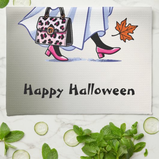Halloween Schattigee stijlvolle heks spook koffiek Theedoek (Gevouwen)