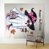 Halloween Schattigee stijlvolle heks spook koffiek Wandkleed (In Situ (horizontaal))