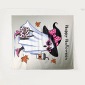 Halloween Schattigee stijlvolle heks spook koffiek Wandkleed (Voorkant (horizontaal))