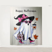 Halloween Schattigee stijlvolle heks spook koffiek Wandkleed (Voorkant)