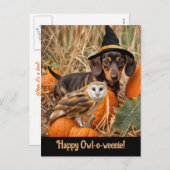 Halloween Schattigee Teckel Pup Uil Feestdagenkaart (Voorkant / Achterkant)