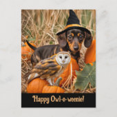 Halloween Schattigee Teckel Pup Uil Feestdagenkaart (Voorkant)