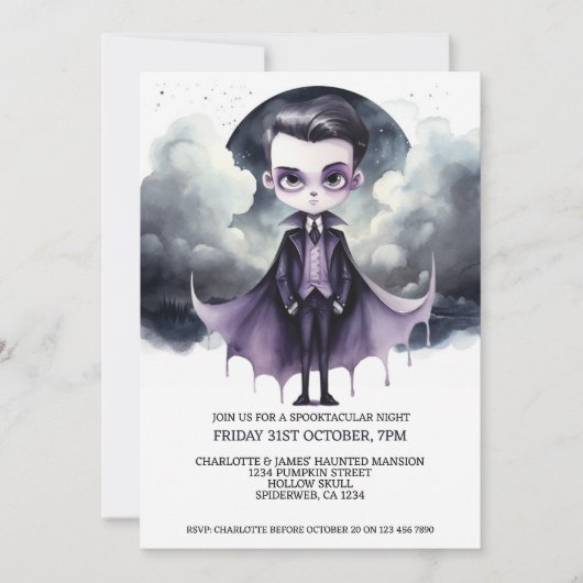 Halloween Schattigee Vampier Onder Een Volle Maan Kaart (Voorkant)