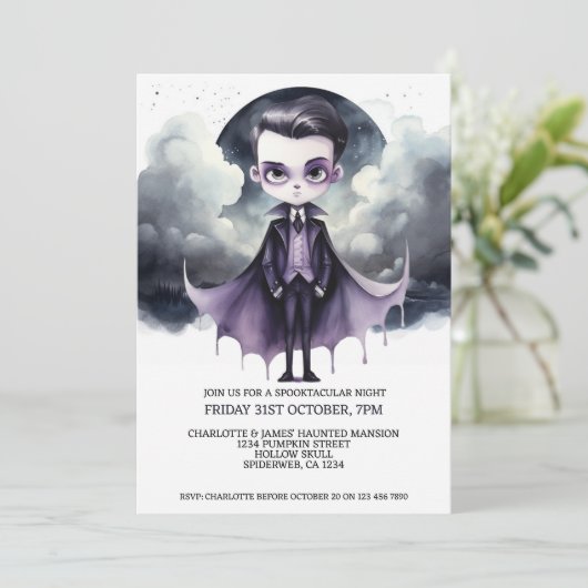 Halloween Schattigee Vampier Onder Een Volle Maan Kaart (Staand voorkant)