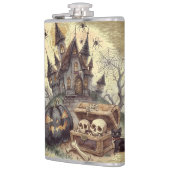 Halloween, Schedel Bewaker, Eng Spookachtig, vinta Heupfles (Links)