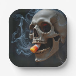 Halloween Schedel Bijt Candy Corn Papieren Bordje