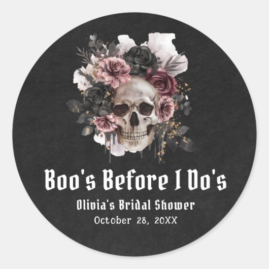 Halloween Schedel Boo's Before I Do's Bruidsfeest Ronde Sticker (Voorkant)