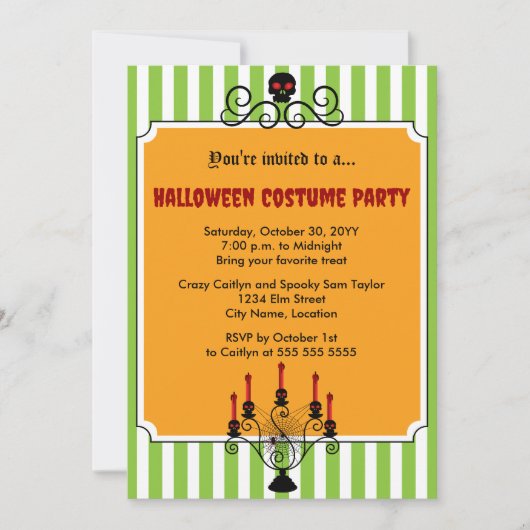 Halloween schedel Candelabra Kostuum Party Kaart (Voorkant)