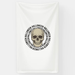 Halloween Schedel Cirkel Vintage Gravure Ontwerp_1 Spandoek