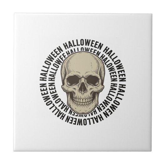 Halloween Schedel Cirkel Vintage Gravure Ontwerp_1 Tegeltje (Voorkant)