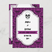 Halloween schedel damask paarse Gothic Save the Da Aankondigingskaart (Voorkant / Achterkant)
