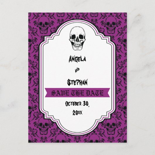 Halloween schedel damask paarse Gothic Save the Da Aankondigingskaart (Voorkant)