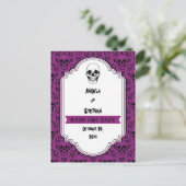 Halloween schedel damask paarse Gothic Save the Da Aankondigingskaart (Staand voorkant)