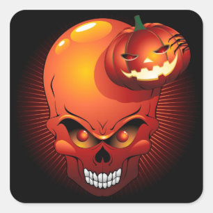 Halloween schedel en pompoen Sticker
