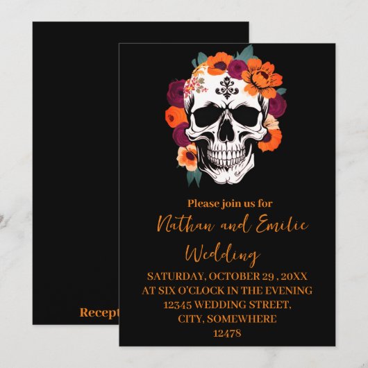 Halloween schedel Gotische bruiloft uitnodiging (Voorkant / Achterkant)