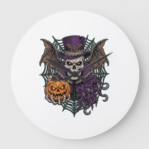 Halloween Schedel Hoed Vleermuis Vleugels Pompoen Grote Klok