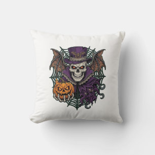Halloween Schedel Hoed Vleermuis Vleugels Pompoen Kussen