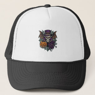 Halloween Schedel Hoed Vleermuis Vleugels Pompoen Trucker Pet