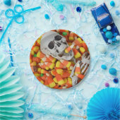 Halloween schedel in suikermaïs papieren bordje (Feest)