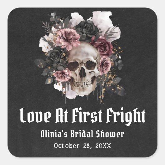 Halloween Schedel Liefde Op Het Eerste Verschrikki Vierkante Sticker (Voorkant)