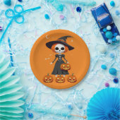 Halloween schedel met pompoen papieren bordje (Feest)