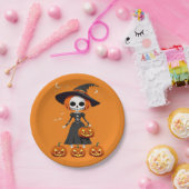 Halloween schedel met pompoen papieren bordje (Feest)