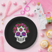 Halloween schedel met Rozen Papieren Bordje (Feest)