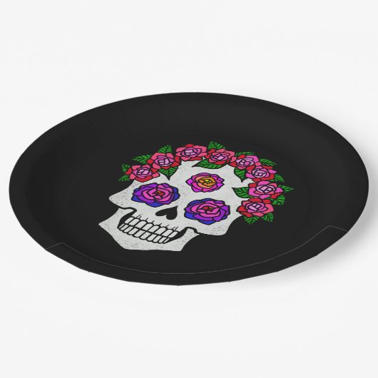 Halloween schedel met Rozen Papieren Bordje (Gekanteld)