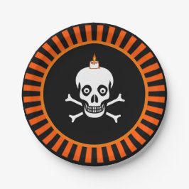 Halloween schedel op zwart & oranje papieren bordje