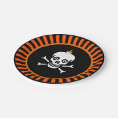 Halloween schedel op zwart & sinaasappel papieren bordje (Gekanteld)