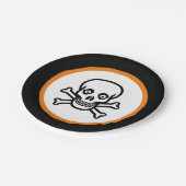 Halloween schedel op zwart, sinaasappel & wit papieren bordje (Gekanteld)